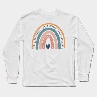 Boho rainbow with a unique design with a heart, dots and a neutral color pallet Long Sleeve T-Shirt